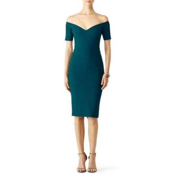 CINQ A SEPT Teal Jolie Off The Shoulder Sheath Bodice Fully Lined Dress Size 6 - Picture 2 of 11